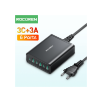 Rocoren gan 60w usb tipo c carregador pd carregamento rápido 6 em 1 portas múltiplas estação de carregador de mesa para iphone 16 pro max xiaomi