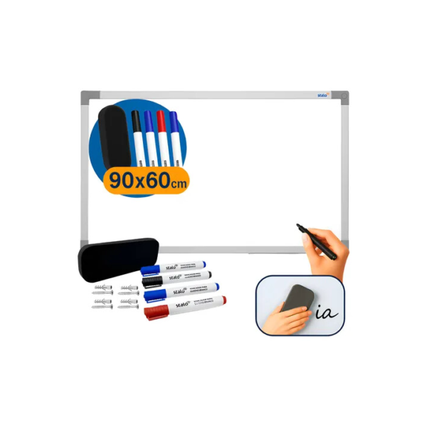 Quadro Branco 90x60 Stalo Lousa Com Apagador E 4 Canetas