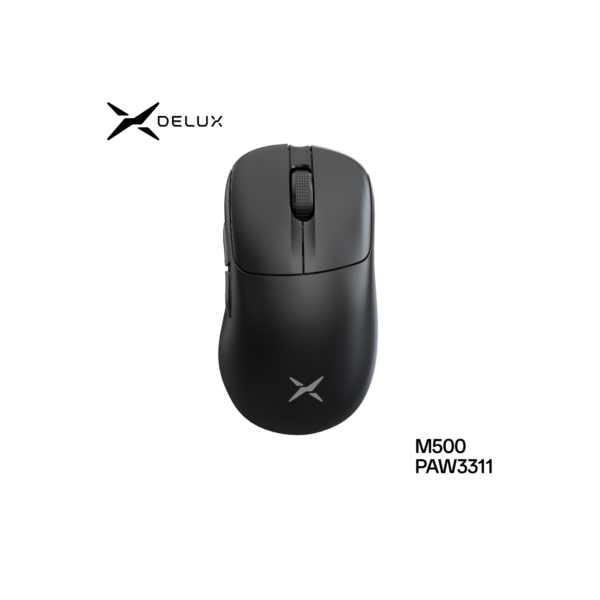 Delux m500 mouse para jogos sem fio ergonômico paw3311 12000dpi leve 59g para mãos direita pequenas a médias pc laptop gamer