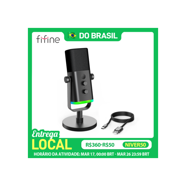 Fifine microfone dinâmico usb/xlr com controle rgb/jack de fone de ouvido/mudo, microfone para gravação de jogos de pc streaming AmpliGame-AM8