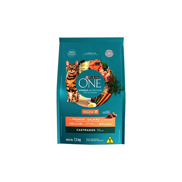 Purina One - Ração para Gatos Adultos Castrados, Frango e Salmão, 7,5kg