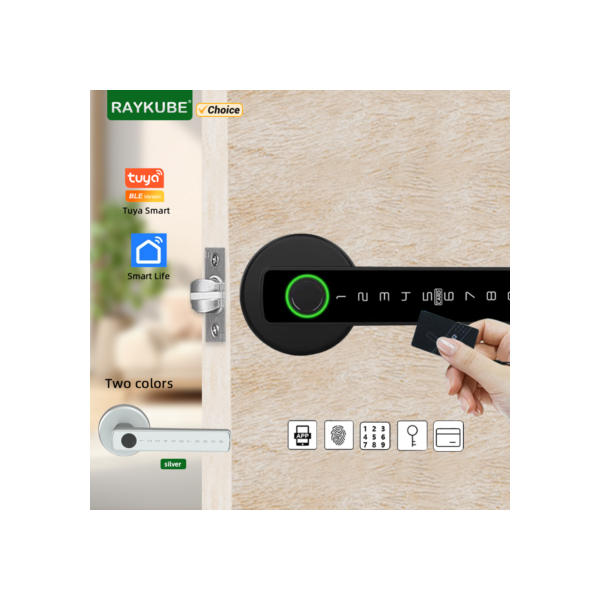RAYKUBE Tuya BLE Fechadura de porta com impressão digital Fechadura eletrônica digital com senha / chave / cartão IC / Smartlife / Tuya APP desbloqueio