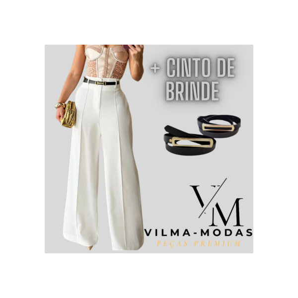 Calça Social Feminina: Pantalona Elegante com Cinto para Conquistar! BRANCA