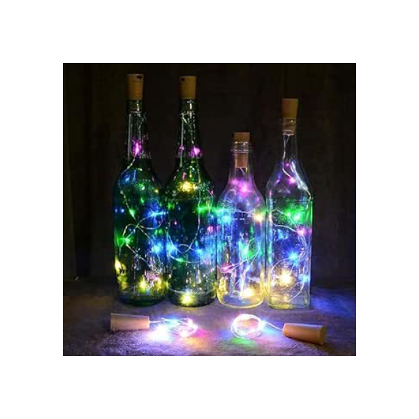 KIT 3 Rolhas Com Luz LED Fio De Fada 1 Metro Para Garrafas Caixas Potes Decoração Quarto Casa Casamento Festa Aniversário A Bateria LED Branco Quente, Frio ou RGB (RGB)