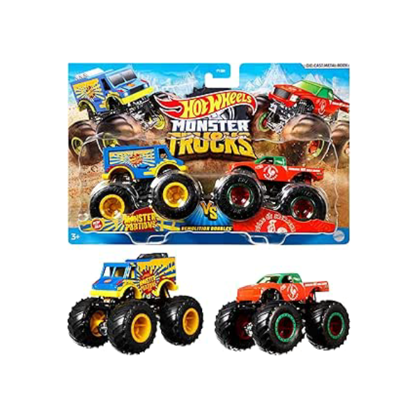 Hot Wheels Monster Trucks Veículo de Brinquedo Pacote Surpresa 2 Carros Escala 1:64 para crianças a partir de 3 anos