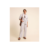 Calça Wide Leg em Tricoline Listrado com Fio Tinto Cinza