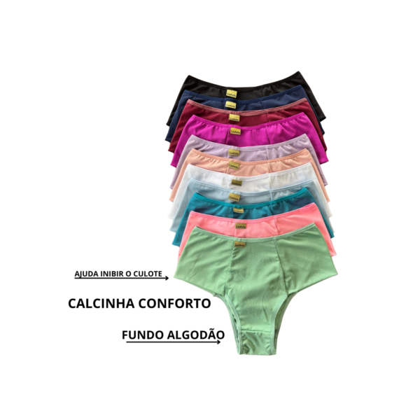 KIT Calcinha Calçola Cintura Alta Microfibra Lisa Redutora Luxo Lateral Larga Conforto Lingerie