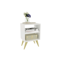 Mesa de Cabeceira Nicho Quarto Casal Decoração Retro Palma Branco