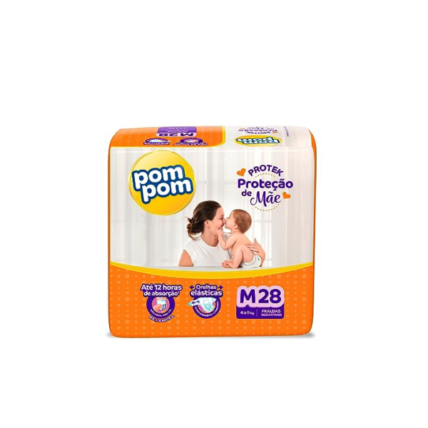Fralda Pom Pom Protek Proteção de Mãe Jumbo M 28 Unidades
