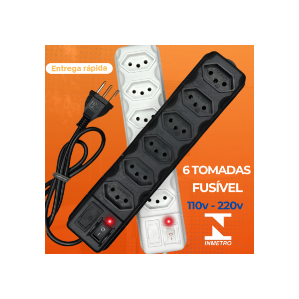 FILTRO DE LINHA RÉGUA DE TOMADAS 6, 5, 4 e 3 tomadas tripolar 10 Amperes com fusível