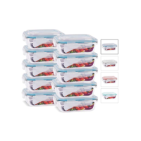KIT 10 Potes de Vidro Retangular com Tampa Hermética 640ml Cor:Azul