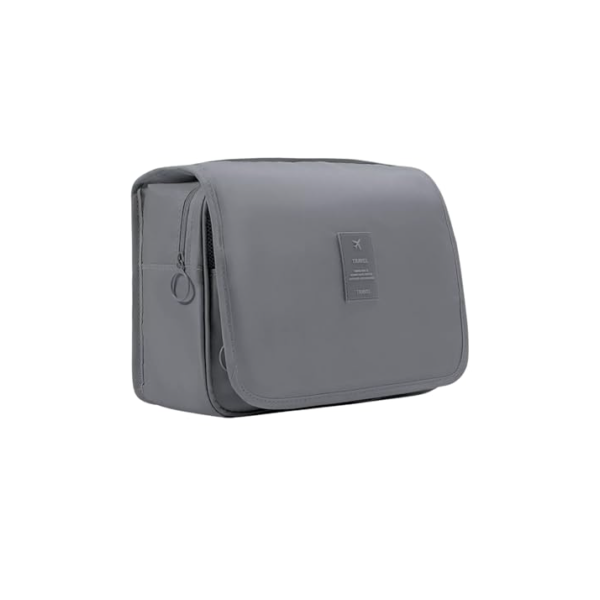 Necessaire Unissex Organizadora Portátil para Viagem e Uso Diário, Bolsos Internos, Fecho com Zíper, com Gancho para Pendurar, Várias Divisórias, Material Premium Resistente à Água (Cinza)