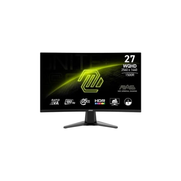 Monitor Gamer Curvo MSI MAG 27", QHD, 180Hz, 0.5ms, VA, FreeSync, HDR, HDMI e DP, Preto - 27CQ6F