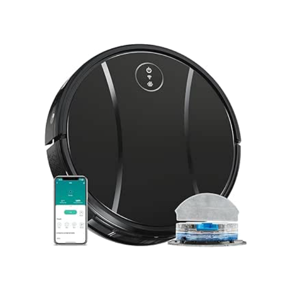 Combinação aspirador robo, potente 4200Pa carregamento automático, robo aspirador e passa pano carpete baixo, pelos animais, aplicativo, voz controle remoto (Tinta preta)
