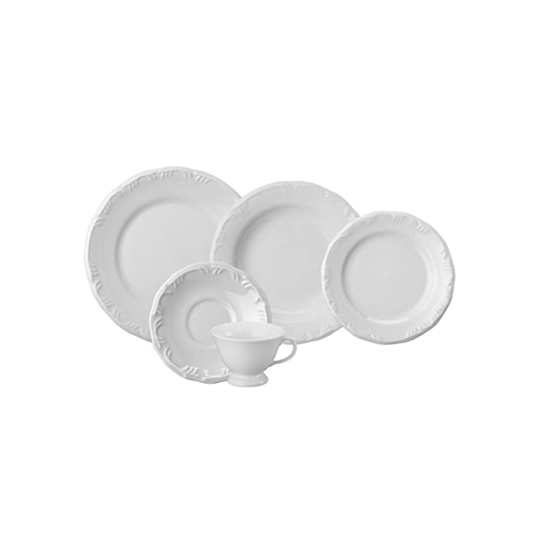 Porcelana Schmidt Serviço de Jantar e Chá 20 peças Relevo Pomerode Branco