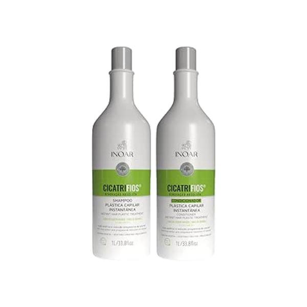Inoar, Kit CicatriFios Plástica Capilar – Shampoo e Condicionador 2x1L, Redução de Frizz, Brilho Intenso, Hidratação Profunda, Proteção Térmica e Volume Controlado