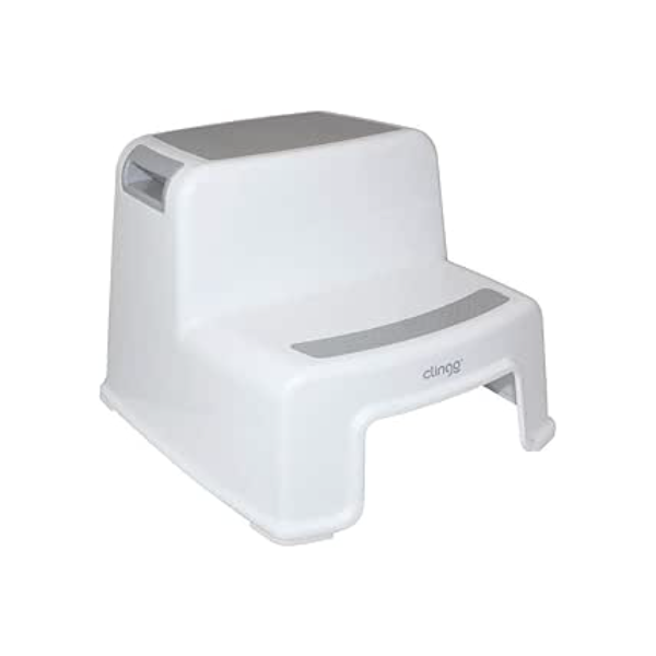 Clingo Escada Infantil Antiderrapante Dois Degraus Infantil Resistente Menino Menina/Escadinha Criança Banheiro Pia Assento Sanitario Vaso/Suporta até 80kg (Cinza)