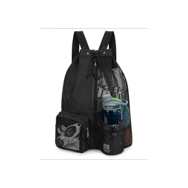 Mochila Natação Grande com Rede Respirável, Bolsa Natação Esportiva para Academia, Praia e Piscina – Mochila Academia Masculina Resistente (Preto)
