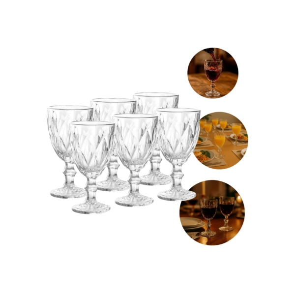 Jogo de Taças Copos Cristal Ecológico Diamond 330ml Com 6 Peças