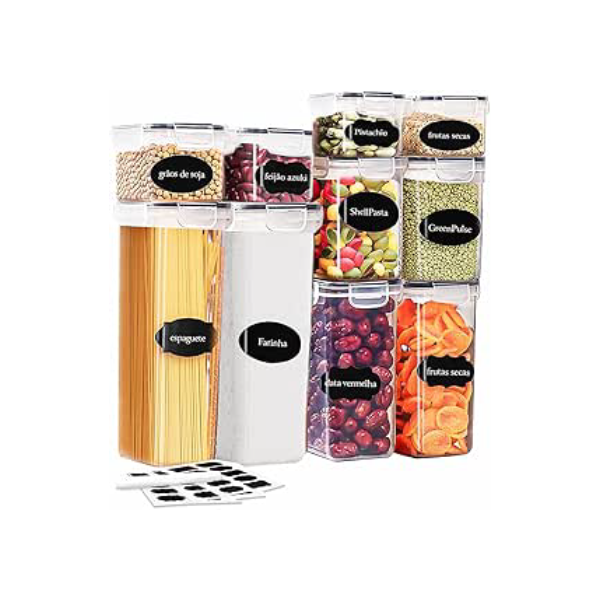 KIt 10 Potes Tampa Hermético Porta Alimentos Mantimentos Armário Cozinha (KIt 10)