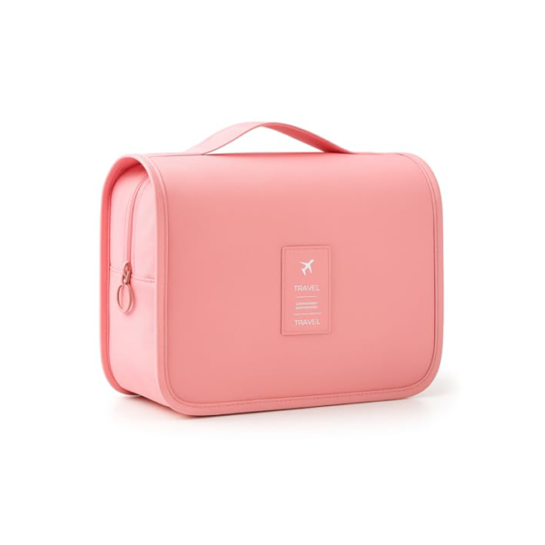 Bolsa Necessaire Maquiagem Cosméticos Feminina Viagem Com Divisória e Cabide para Pendurar Organizador de Maquiagem Muito Espaço para Maquiagem Shampoo Perfumes Higiene Pessoal (Rosa)