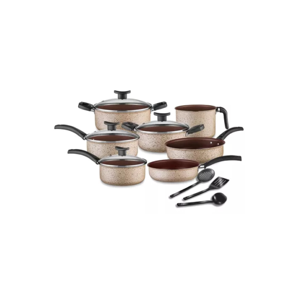 Conjunto De Panelas Antiaderente 10 Peças Teflon Linha Coffee Cappuccino Tampa De Vidro