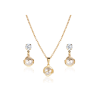 Kit Conjunto Semijoia Com Pérola Banhado a Ouro 18K Original Presente Moda CJ0028