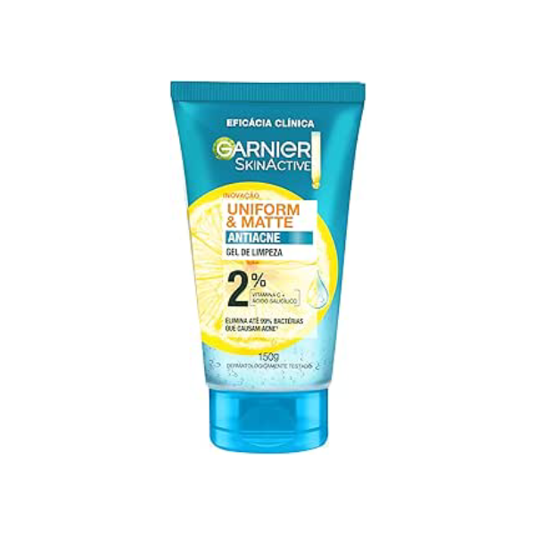 Garnier Gel de Limpeza Facial Uniform & Matte Antiacne, Elimina bactérias, Reduz Acne e Controla a Oleosidade, 150g