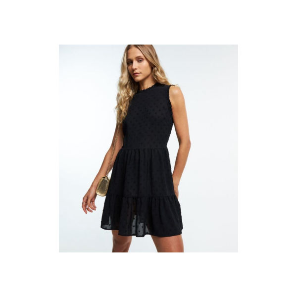 Vestido Curto Sem Manga em Chiffon com Corações Preto