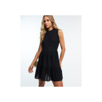 Vestido Curto Sem Manga em Chiffon com Corações Preto