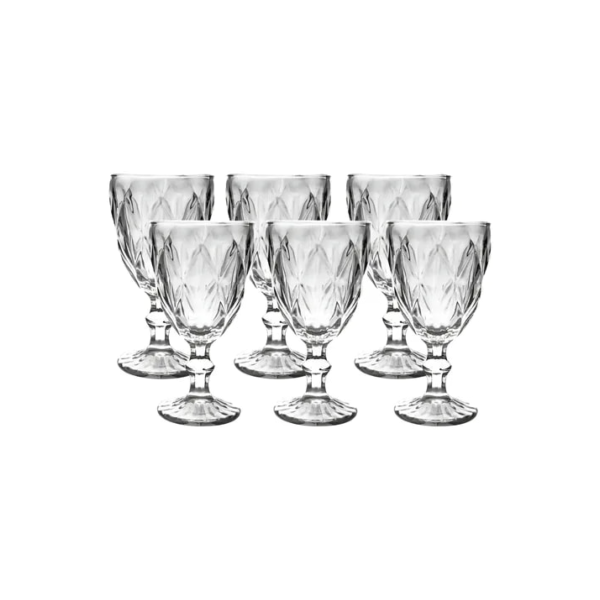 Jogo De Taças Diamante De Vidro 6 Peças 260ml Água Suco