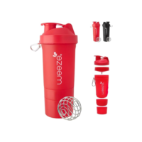Coqueteleira Shaker Academia Compartimento Suplementos Divisórias 500ml (Vermelho)