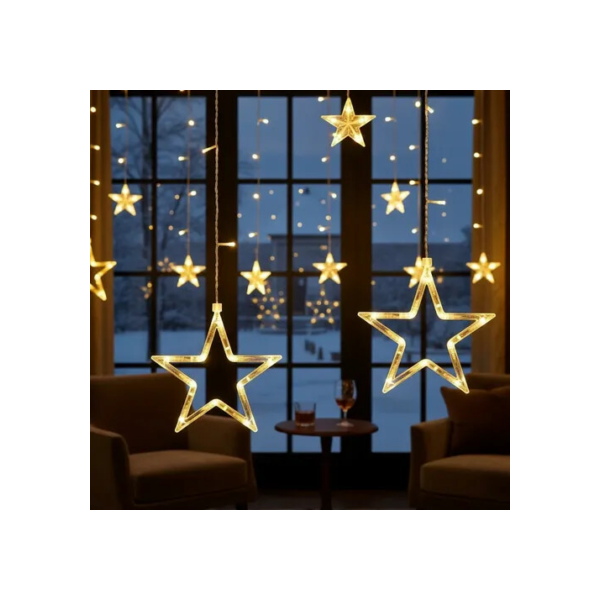 Cascata Led Com Estrelas Decoração 8 Funções Pisca Natal