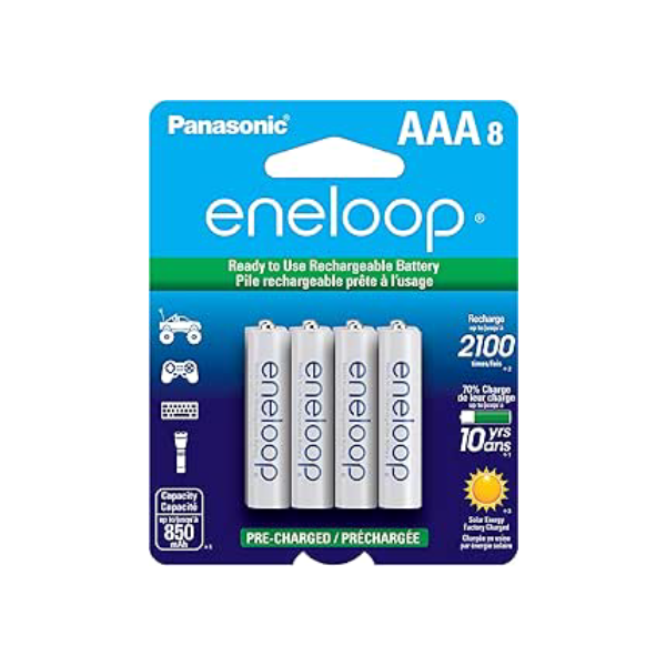 Eneloop Panasonic BK-4MCCA8BA AAA 2100 Ciclo Ni-MH Baterias Recarregáveis Pré-Carregadas, Pacote com 8 Baterias