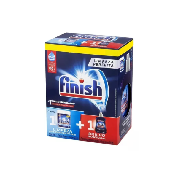 Finish kit 2 em 1 detergente em pó para máquina de lavar louças 450g e secante 250mL