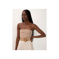 blusa drapeada sem alça bege