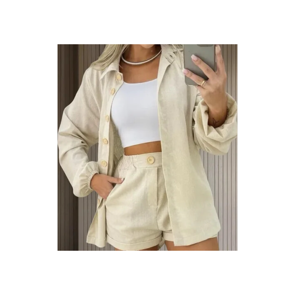 Conjunto Linho Feminino Camisa E Short Linha Premium