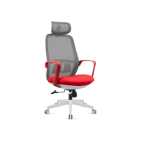 Cadeira de escritório ergonômica de malha alta, assento acolchoado, encosto ajustável, suporte lombar, base giratória de 360° cadeira executiva de mesa executiva (vermelho + cinza)
