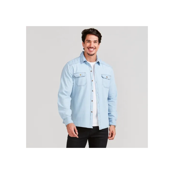 Camisa Social Masculina Jeans Manga Longa Long Fit Slim Luxo