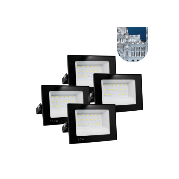 Kit 4 Refletor Led 100w Holofote Bivolt Prova Dágua Frio