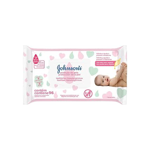Lenço Umedecido Proteção Pele, Johnson's, 96 unidades, Branco