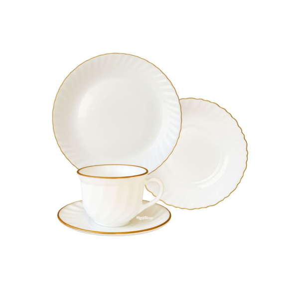 Jogo Aparelho De Jantar E Chá Com 16 Peças Opaline Branco bordas dourado