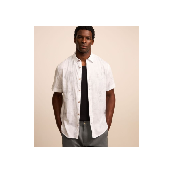 Camisa Regular em Algodão com Estampa de Folhagem Off White