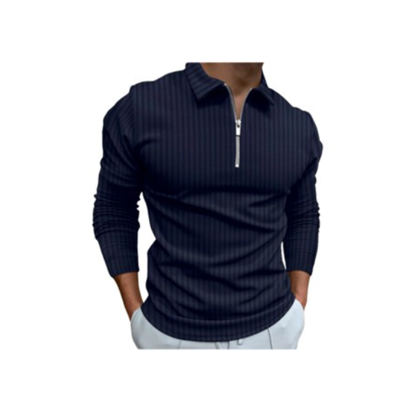 Camiseta Polo Manga Longa camisa  Com Ziper Masculina Malha Canelada camisetas camisas