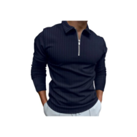 Camiseta Polo Manga Longa camisa  Com Ziper Masculina Malha Canelada camisetas camisas
