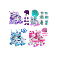 Patins Quad De Menina Infantil 4 Rodas Roxo Arco-Iris Com Luz Led Com Kit Proteção Menino Promoção