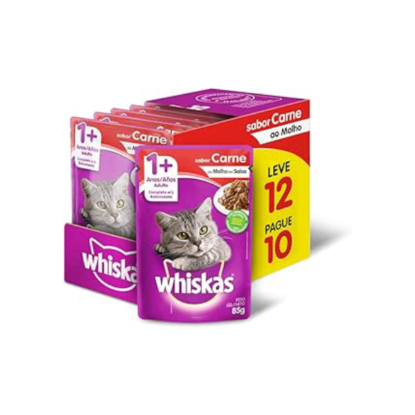whiskas Ração Úmida Whiskas Sachê Carne Ao Molho Para Gatos Adultos - Leve 12 Pague 10