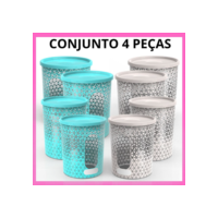 4 Potes Para Mantimentos 2,100lt e 1,200lt com Tampa Hermético Branco ou Azul POTTE
