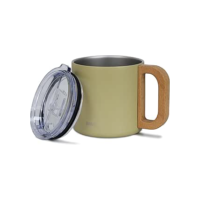 LUMAI Caneca Térmica Vietnã 350ml Cabo de Madeira, Com Tampa, Aço Inoxidavel com Parede Dupla Isolada a Vacuo para Bebida Quente e Gelada (Amarelo Claro)