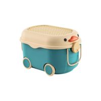 TOPAMIX Caixa Organizadora de Brinquedos e Livros para Crianças com Rodinhas Patinho Divertido (Verde)